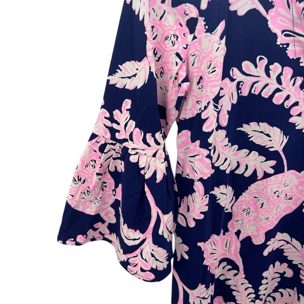 Lilly Pulitzer Dress S Navy Pink Tropical Print Ruffle Sleeve V-Neck Shift Dress - Picture 6 of 7